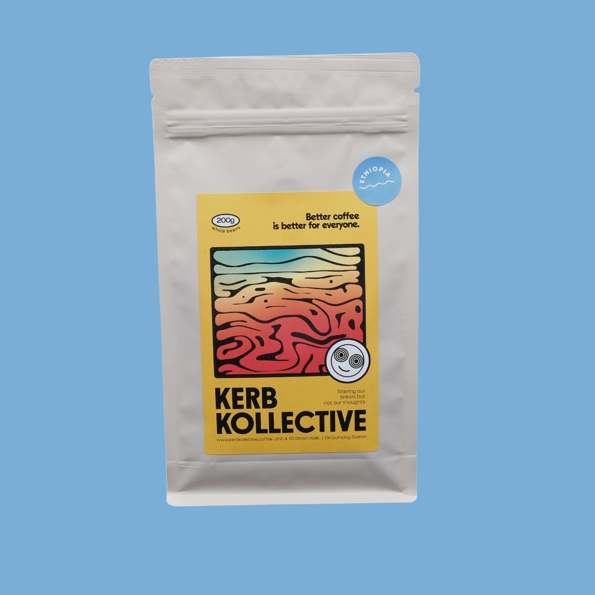 a 200g bag of Rumadamo from Ethiopia. Speciality coffee from Cambrigde based Kerb Kollective
