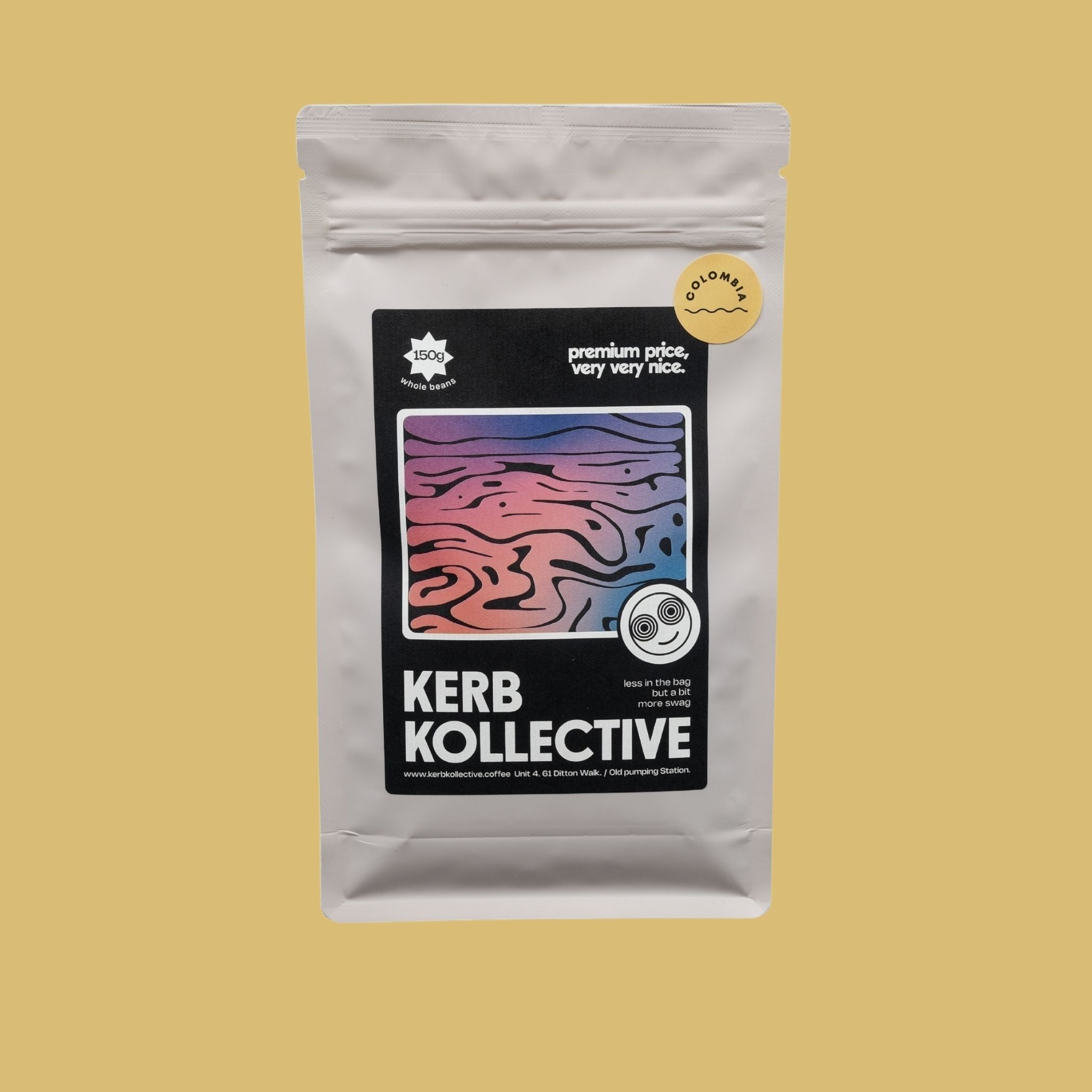 a 150g bag of Zarza Geisha from Zarza, Colombia. Roasted by Kerb Kollective In Cambridge